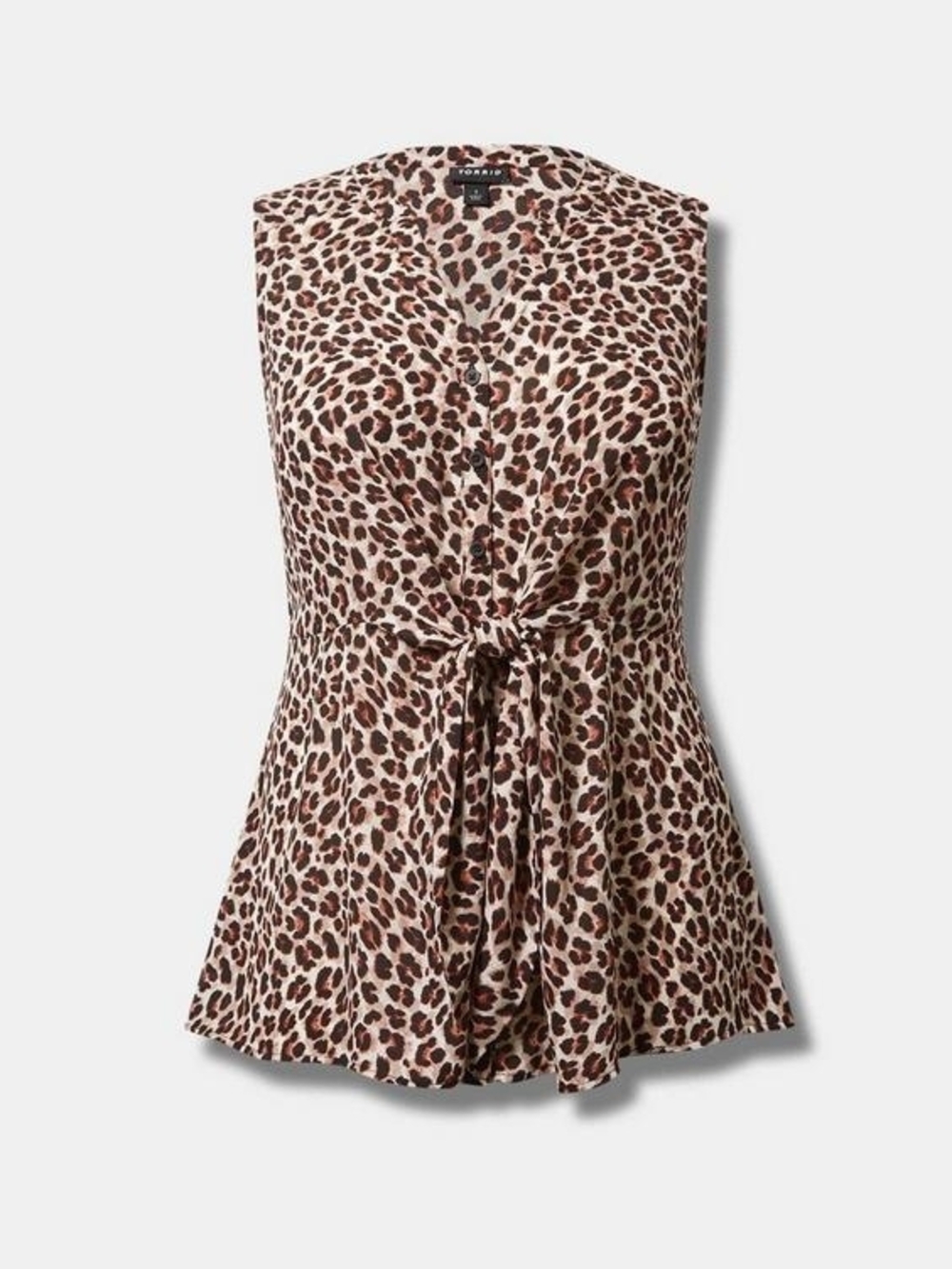 Torrid Size 6 Leopard Print Tie-Front Sleeveless Blouse - Brown/Cream